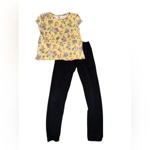 Floral Yellow Top and Black Pants Set Size 6-8